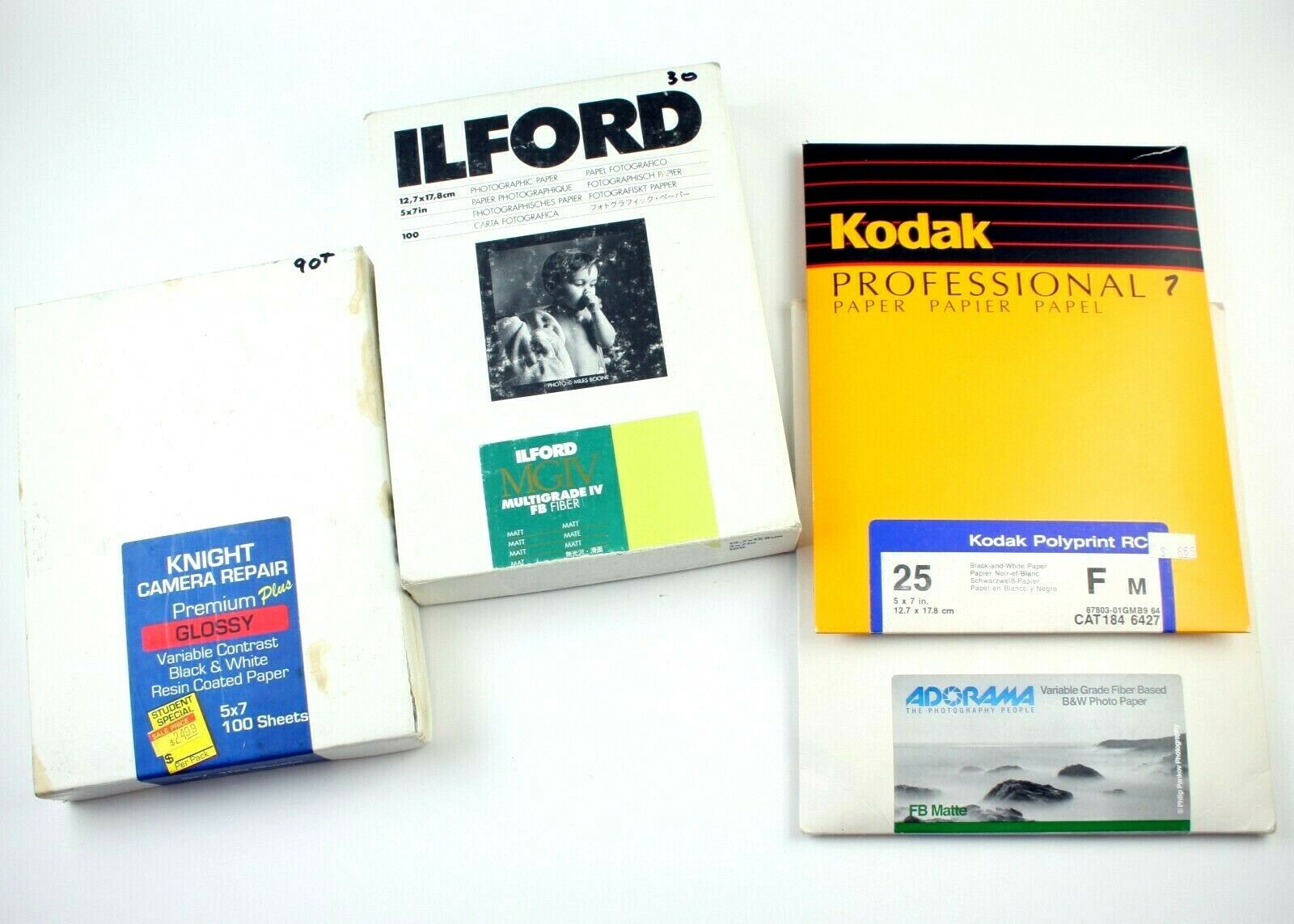 Mixed Lot *expired* 5x7" B&w Photo Paper Rc, Fb, Various Surfaces & Brands