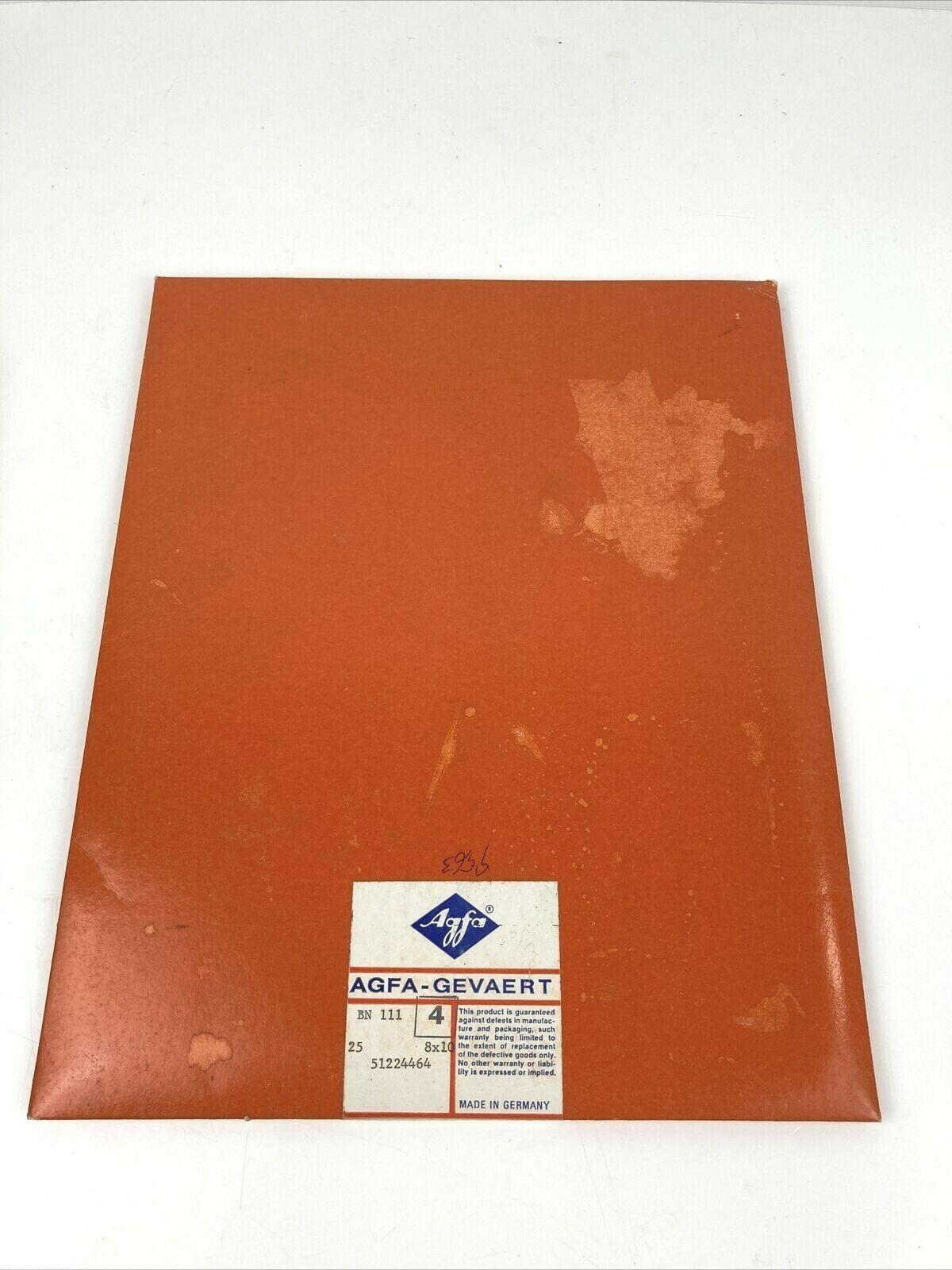 Vintage Agfa Gevaert 8x10" Bn 111 Mfg# 51224464 Made In Germany 9.6 Ounces Open